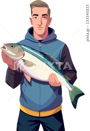 Fisherman holding big fish after successful fishing trip 133545833