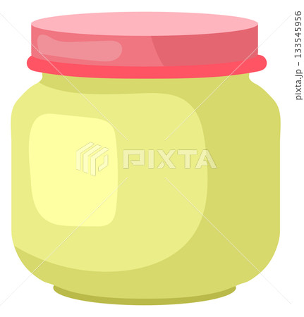 A jar with a red lid is sitting on a white background 133545956