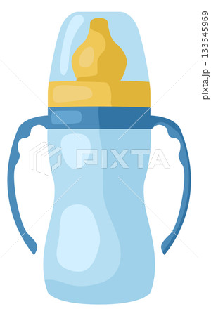 A baby bottle with a yellow top 133545969