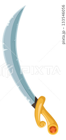 A sword with a gold handle and a red gem on the hilt 133546056