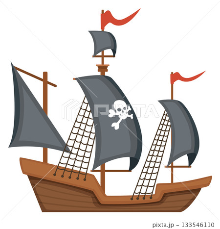 A pirate ship with a skull and crossbones on the side 133546110
