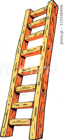 Wooden ladder leaning against white background representing growth and success 133546408