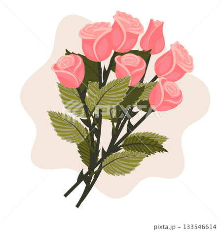 A bouquet of light pink roses with elegant flowers. Vector illustration on a white background. A bouquet of light pink roses with elegant flowers. Vector illustration on a white background. 133546614