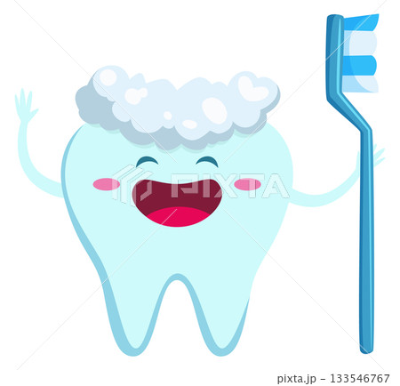 A cartoon toothbrush is holding a toothbrush in its mouth 133546767