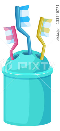 A blue container with three toothbrushes in it 133546771