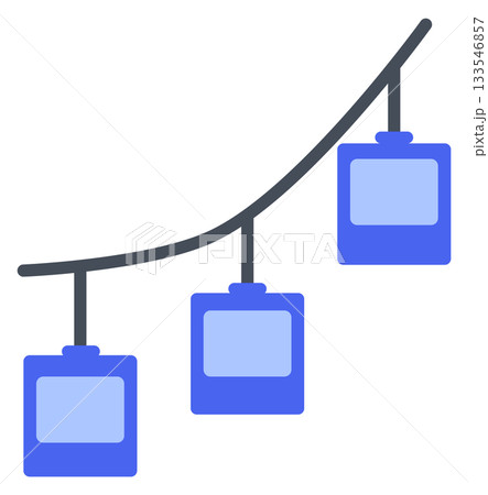 A blue and white image of three blue containers hanging from a wire 133546857