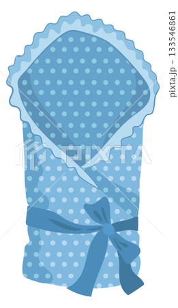 A blue baby blanket with polka dots and a bow A blue baby blanket with polka dots and a bow 133546861