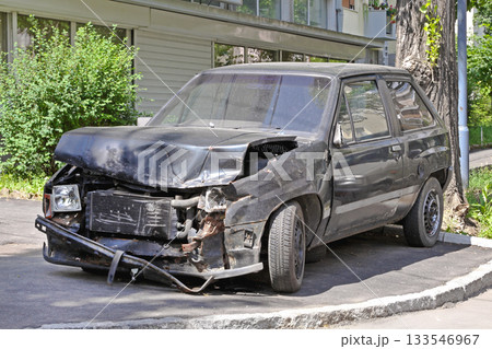 Black Car Front Collision Black Car Front Collision 133546967