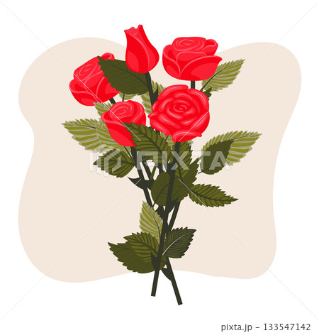 A bouquet of bright red roses on a light beige background. A bouquet of bright red roses on a light beige background. 133547142