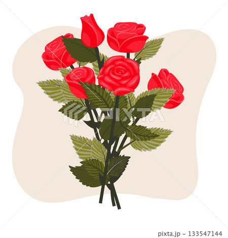 A bouquet of bright red roses on a light beige...のイラスト素材 [133547144 ...