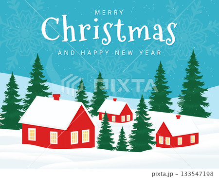 Merry Christmas Happy New Year Holiday Greeting Card Snowflakes. 133547198