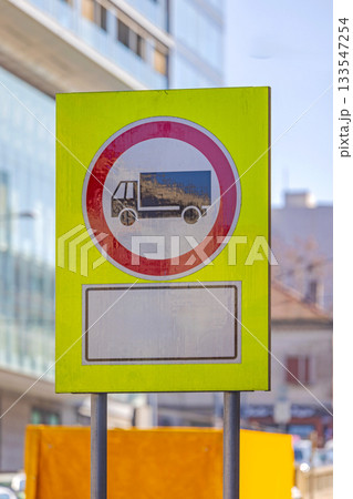 No Trucks Road Sign 133547254