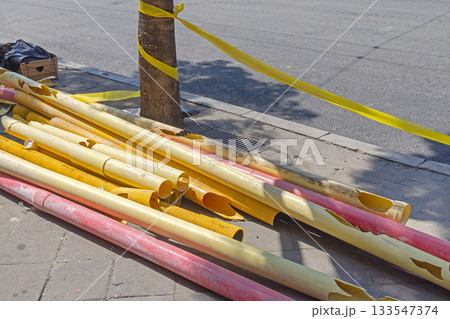 Old Plastic Pipes Construction Old Plastic Pipes Construction 133547374