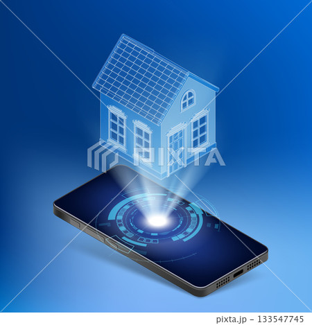 House on a smartphone screen. Smart home technology 133547745
