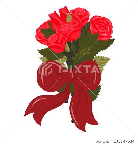 A bouquet of bright red roses with a large...のイラスト素材 [133547934] - PIXTA