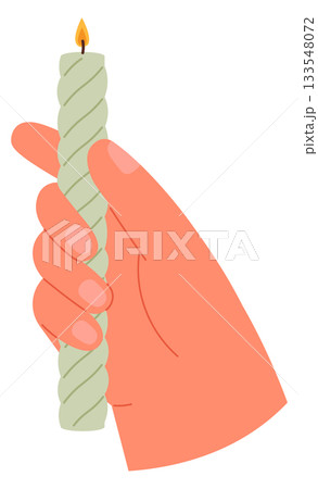 A hand holding a candle with a wick 133548072