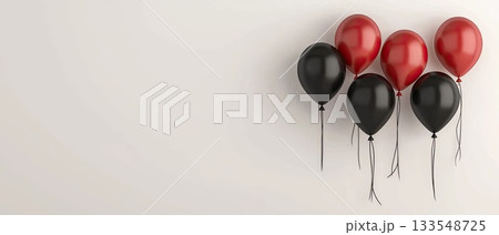 A collection of red and black balloons is displayed elegantly against a light background, perfect for party decorations A collection of red and black balloons is displayed elegantly against a light background, perfect for party decorations 133548725