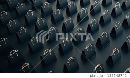 Small black displays host elegant accessories, creating an organized and stylish setup in a contemporary environment 133548742