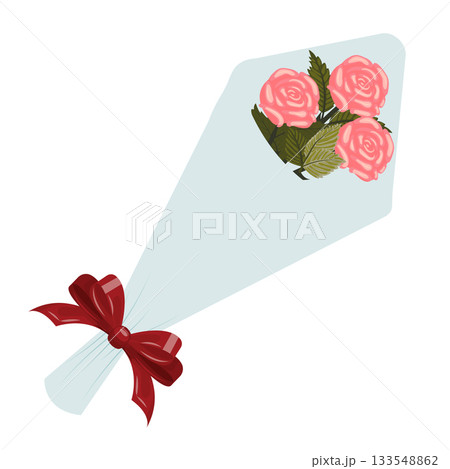 A bouquet of three lush light pink roses...のイラスト素材 [133548862] - PIXTA
