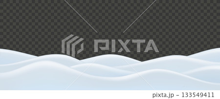 3d snow and snowdrift ground with white mound vector background for Christmas or winter decoration. Snowy landscape isolated mountain and pile for holiday poster and banner. Festive Nordic scene 133549411