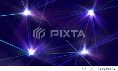 Laser light show on stage with blue beam. Music disco concert and dj entertainment. Bright vector effect, strobe and spotlight for dance club and nightlife event. Abstract background 133549413