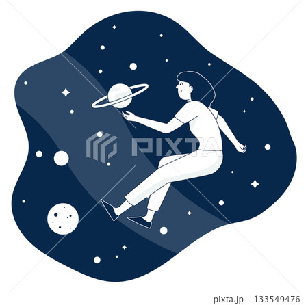 A woman is floating in space with a planet in her hand A woman is floating in space with a planet in her hand 133549476