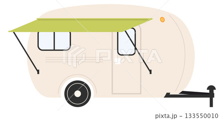 A small white trailer with a green canopy 133550010