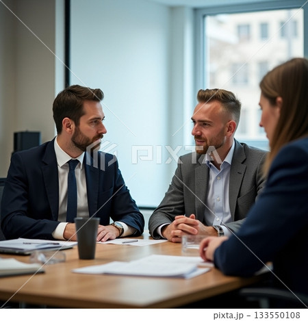 Business professionals engage in productive meeting at office Generative AI 133550108