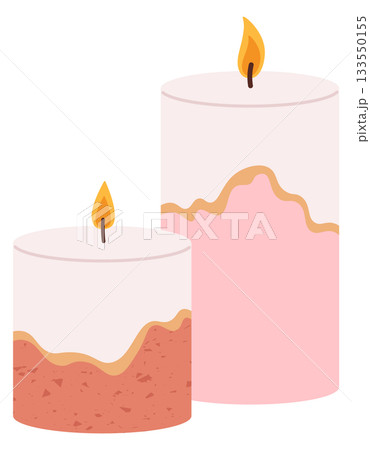Two candles with a pink base and a white top Two candles with a pink base and a white top 133550155