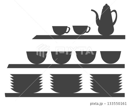 A shelf with plates and cups on it 133550161