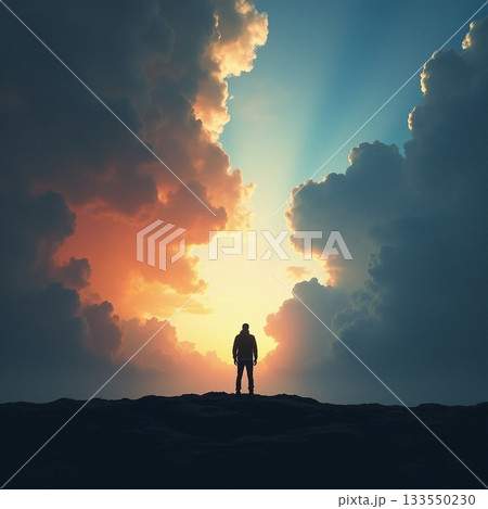 Discovering beauty in the glow of sunset skies Generative AI 133550230