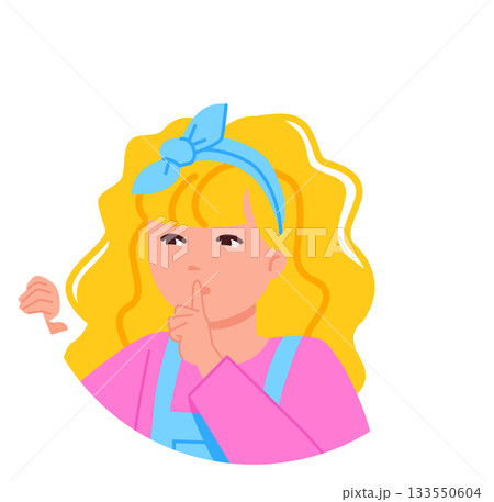 Girl show keep silence gesture. Mute sign Girl show keep silence gesture. Mute sign 133550604