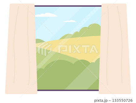 Summer day in window frame. Nature green exterior Summer day in window frame. Nature green exterior 133550726