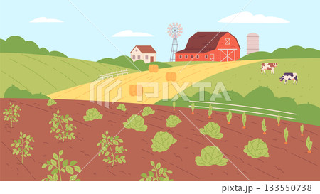 Countryside landscape. Growing farm crops in rural background Countryside landscape. Growing farm crops in rural background 133550738