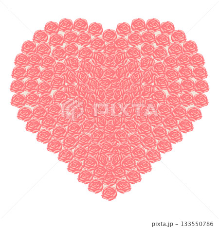 Heart-shaped arrangement of pink roses. Vector illustration isolated on white background. Heart-shaped arrangement of pink roses. Vector illustration isolated on white background. 133550786