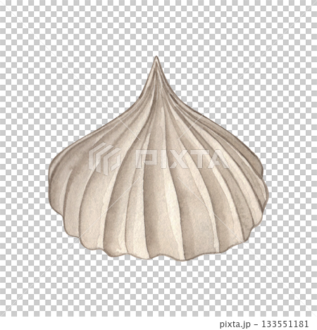 Watercolor illustration of a beige meringue cookie. Hand-painted sweet dessert with soft swirled texture, isolated on white. Perfect for bakery branding, confectionery design, pastry packaging Watercolor illustration of a beige meringue cookie. Hand-painted sweet dessert with soft swirled texture, isolated on white. Perfect for bakery branding, confectionery design, pastry packaging 133551181