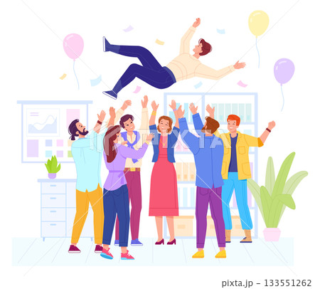 People tossing up happy man. Success congratulation 133551262