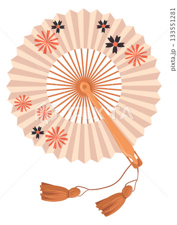 Japanese fan icon. Cartoon round paper accessory 133551281
