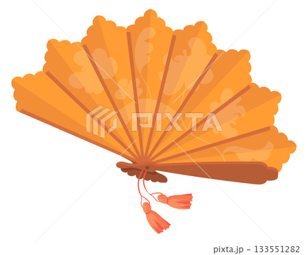 Decorative hand fan. Folding open cooling accessory 133551282
