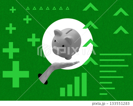 Hand holding piggy bank. Positive money management concept. 133551283