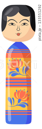 Traditional kokeshi doll. Cartoon japanese wooden toy 133551292