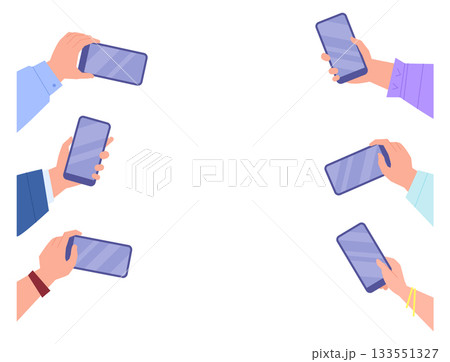 Hands with smartphones. People hold mobile phone screens 133551327