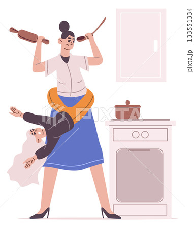 Irritated mother with active kid. Difficult child parenting Irritated mother with active kid. Difficult child parenting 133551334