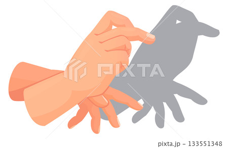 Bird shadow. Hand theater silhouette. Finger gesture Bird shadow. Hand theater silhouette. Finger gesture 133551348