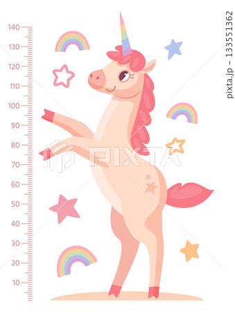 Unicorn height ruler. Kid growth cartoon meter Unicorn height ruler. Kid growth cartoon meter 133551362