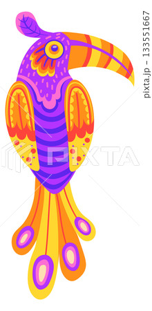 Ethnic bird motif. Colorful toucan with patterned feathers Ethnic bird motif. Colorful toucan with patterned feathers 133551667