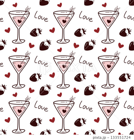 Romantic Cocktail and Strawberry Valentine Seamless Pattern Romantic Cocktail and Strawberry Valentine Seamless Pattern 133551724