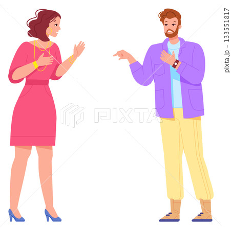 Couple quarrel color icon. Talking woman and man characters 133551817