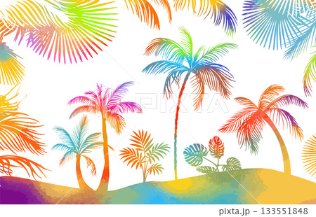 Abstraction of colored palm trees . Hand drawn. Not AI, vector illustration. 133551848