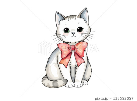 Vector illustration of a cute little kitten with a bow. 133552057